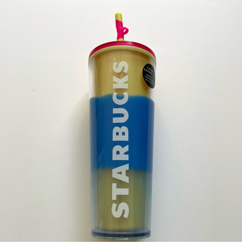 Starbucks Insulated Color-Changing Blue & Yellow Silicone Straw Covered Tumbler